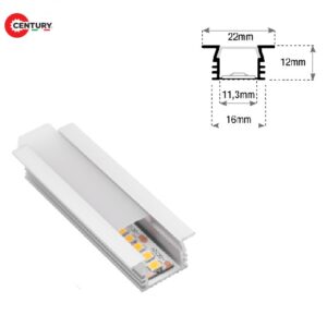 Profilo Alluminio Incasso 2mt completo di cover Opaca, Tappi e Clip